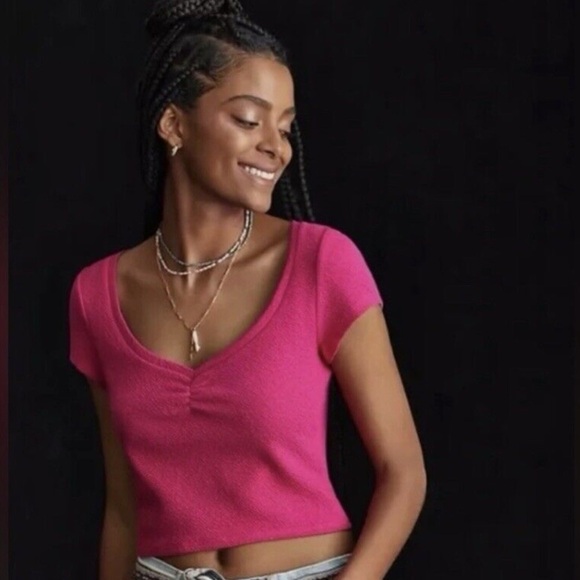 Anthropologie Pink Cropped Tee Size L - Picture 3 of 9
